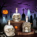Halloween Skull Candle Holder, Skeleton Head Candlestick Holders Table Decor Centerpiece Candlesticks, Resin Horrible Spooky Creepy Crafts for Flameless Candle Halloween Christmas Home Party, Set of 3 by CozyNest Decor