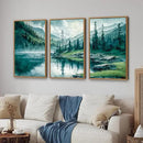 Tinonedraw Large Nature Forest Framed Canvas Wall Art Set, Boho Mountains Calming Lake Wall Decor, Green Pine Trees Artwork, Northern Wilderness Art Painting for Living Room Bedroom Office 16"x24"x3 by CozyNest Decor