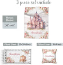 Personalized Baby Girl Crib Bedding Set – Custom Name Princess Castle 3-Piece Nursery Set with Soft Flannel Blanket, Fitted Sheet & Pillowcase – Infant & Toddler Bedding Gift by TinyTreasures Baby Boutique