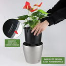 Dexceder 9x8 Inches Self Watering Planter Metallic Matte Indoor Outdoor, Inner Pot Design, Thickened Table Flower Plant Pot with Water Level Indicator (Smoky Gray) by CozyNest Decor