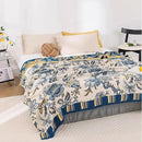 Snycler Boho Throw Blanket for Bed - 100% Cotton Ultra Soft Rustic Quilt - White Blue Floral Printed Farmhouse Decor Bed Blankets, 60"×80" All Season Rustic Throw for Sofa Couch Chair by CozyNest Decor