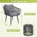 Kromax 3 Pieces Patio Rattan Bistro Conversation Set, Outdoor All-Weather Wicker Furniture Chairs and Side Table Set Ideal for Balcony, Porch and Backyard, Grey by CozyNest Decor