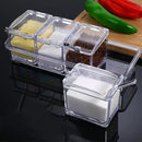 JAPCHET 3 Pack 4 Cell Clear Seasoning Box with Spoons, 10.2 × 3.54 × 3 inch Seasoning Storage Container with Cover, Clear Seasoning Rack Spice Pots for Spice, Salt, Sugar by CozyNest Decor