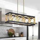 XINGQI Modern Rectangle Chandelier, Farmhouse Kitchen Island Lighting Rustic Industrial Hanging Light Fixture 4-Light Metal Linear Pendant for Dining Room Living Room Hallway, Black and Gold by CozyNest Decor