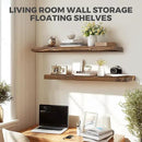 36"x6.8"x1.2" Solid Wood Floating Shelves 2-Pack - Rustic Brown Finish with Hidden Brackets, Perfect for Storage and Décor in Living Room, Kitchen, Bedroom by CozyNest Decor