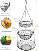 3 Tier Hanging Basket with Sturdy Metal Chain Hanging Hooks Fruit and Vegetable Basket Heavy Duty Wire Organizer Space Saving Rustic Country Style Kitchen Storage by CozyNest Decor