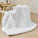 Bigacogo Chunky Knit Throw Blanket for Couch, 40x40 inches, 100% Hand Knitted with Thick Jumbo Chenille Yarn, Cozy Soft Large Rope Knot Cable Crochet Blankets for Sofa Bed Living Room, White by CozyNest Decor