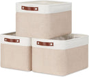 DULLEMELO Fabric Storage Bins, Storage Baskets for Organizing, Collapsible Rectangular Fabric Baskets for Shelves, Empty Gift Baskets (3-Pack Medium-15 inch X 11 inch X 9.5 inch , White&Khaki) by TinyTreasures Baby Boutique