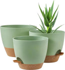 FaithLand 3-Pack Planter Pots, 10 9 8 Inch Self Watering Flower Pots for Indoor Outdoor Garden Plants, Green with Brown by CozyNest Decor