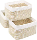 Small Cotton Rope Storage Basket Set of 3-11"x7"x7" Perfect Woven Baskets for Storage, Ideal Storage Baskets for Organizing Toys, Towels, and More - Baskets for Shelves（White & Mixed Camel） by TinyTreasures Baby Boutique