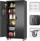 71" H×32" W×16" D Garage Storage Cabinet with Wheels, Locking Metal Storage Cabinet with 5 Adjustable Shelves, 4 Hooks and Pegboard for Garage, Home Office, Kitchen, Black, Assembly Required by GreenHaven Gardens