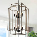 30" Black Farmhouse Chandelier, 10-Light Foyer Lighting Fixtures, Lantern Tiered Pendant Light Fixtures, Metal Wood Grain Finish Rustic High Ceiling Chandelier for Dining Room Entryway Staircase by CozyNest Decor