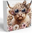 Highland Cow Decor, Highland Cow Gifts for women, Cow With Leopard Bow, Highland Cow Nursery Decor, Wooden Box Decor Sign for Home Farmhouse Office Living Room Table Shelf by CozyNest Decor