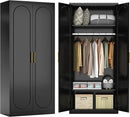 Metal Armoire Wardrobe Closet with 2 Doors, 71" Black Wardrobe Cabinet with Hanging Rod and Adjustable Shelves, Tall Clothing Storage Cabinets for Bedroom, Laundry Room, Home Office by CozyNest Decor
