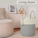 Large Woven Laundry Basket Hamper,60L Cotton Rope Storage Bin for Blankets,Toys and Clothes,Decorative Tall Nursery Hamper for Living Room,Baby Nursery,Bathroom and Bedroom,White and Grey by CozyNest Decor