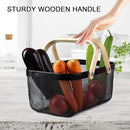 Portable Garden Harvest Basket-Mesh Design Natural Bamboo Handle Wire Storage Baskets,Mesh Basket with Handle Organize Items Reduce Space Occupation,Suitable for Kitchen,Garden,Picnic(Black) by GreenHaven Gardens
