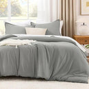 Litanika Comforters Medium Gray Super King Plus Size, 3 Pieces Lightweight Solid Bedding Set & Collections, All Season Fluffy Bed Set (128x120In Comforter & 2 Pillowcases) by CozyNest Decor