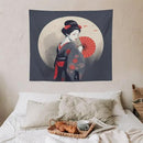 Japanese Woman Geisha Tapestry Asian Red Cherry Blossom Red Sun Traditional Kimono Folk Tapestries Home Decor for Living Room Bedroom Apartment Farmhouse Dorm 60"x50" by CozyNest Decor