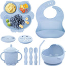 Baby Weaning Set, Silicone Baby Feeding Set(10 Pcs), Toddler Weaning Set with Adjustable Bib, Suction Bowl, Plate, Fork, Spoon, Water & Snack Cup Kit, Baby Led Weaning Kit for Babies and Kids by TinyTreasures Baby Boutique