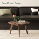 100% Solid Oak Wood Mini Coffee Table, Round Living Room Table Side Table w/Solid Wood Legs, Walnut Mid Century Sturdy Tables for Bedroom Balcony Living Room (23.62" D x 13.78" H) by CozyNest Decor