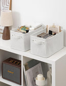 StorageWorks Narrow Storage Bins, Small Basket for Closet and Shelves, Rectangular Fabric Organizer with Handles, Toilet Paper Storage, Gray and White, 2-Pack by CozyNest Decor