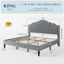 Allewie King Size Bed Frame with Adjustable Velvet Tiara Headboard, Upholstered Diamond Button Tufted Platform Bed, Wood Slats Support, No Box Spring Needed, Light Grey by CozyNest Decor