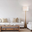 GLOBE Electric Novogratz x Harrington 65" Floor Lamp, 2-Tone Faux Wood Base, White Fabric Shade, Socket Rotary Switch 67225 by CozyNest Decor