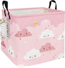 FANKANG Square Nursery Hamper Storage Bins Canvas Laundry Basket Foldable with Waterproof PE Coating Storage Baskets Gift Baskets for Children, Office, Bedroom, Clothes（Square-pink cloud ） by TinyTreasures Baby Boutique