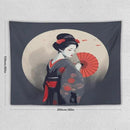 Japanese Woman Geisha Tapestry Asian Red Cherry Blossom Red Sun Traditional Kimono Folk Tapestries Home Decor for Living Room Bedroom Apartment Farmhouse Dorm 80"x60" by CozyNest Decor
