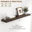 Fun Memories 48" Floating Shelves for Wall, Live Edge Solid Elm Wood Floating Shelf with Invisible Bracket, Wall Mounted Display Wooden Shelves for Bathroom, Kitchen, Bedroom, Walnut Color, Set of 1 by CozyNest Decor