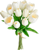 Mandy's Artificial Tulips 12 Stems White PU Faux Flowers for Wedding Home Decor 13.5 Inch by CozyNest Decor