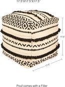 REDEARTH · Tufted Pouf Ottoman with Filler Textured Storage Cube Bean Bag Pouffe Footrest for Living Room, Bedroom, Nursery, Kidsroom; 100% Cotton (17.5"X17.5"X17.5", Geometric Craft Black) by CozyNest Decor