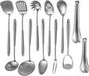 304 Stainlss Steel Kitchen Utensils Set, 12 Pcs Long Metal Cooking Utensil Gadgets Tools Set with Spatula, Ladle, Spoon, Ladle, Skimmer, Tunner, Pasta Server, Tongs(Silver, Dishwasher Safe) by CozyNest Decor