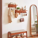 Wall Mounted Hook with Shelf,15.75in Entryway Wall Hanging Shelf,Solid Wood Coat Hooks,for Bathroom, Kitchen,Cherry Wood Color YD-WS0240C by CozyNest Decor