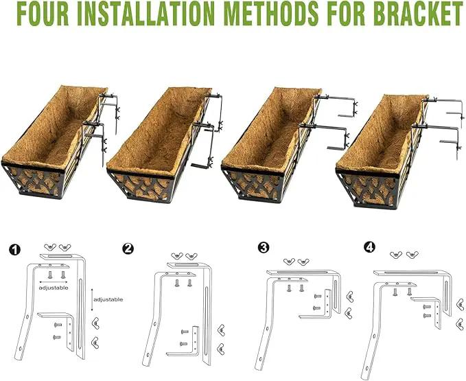 Window Boxes Planters: 2 Pack 24 Inch Railing Planter Box with Adjustable Brackets for Porch Fence Patio Balcony Hanging Flower Baskets with Coco Liners for Outdoor Garden Decor - Bronze, photo 5 of 7