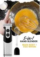 MegaWise Pro Titanium Reinforced 5-in-1 Immersion Hand Blender, Powerful 400W with 80% Sharper Blades, 12-Speed Corded Blender, Including 500ml Chopper, 600ml Beaker, Whisk and Milk Frother (Black) by TinyTreasures Baby Boutique