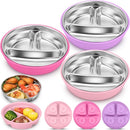 Nuogo 3 Pcs Stainless Steel Baby Suction Plates with Removable Silicone Shell 2-in-1 Metal Toddler Bowl Divided for Picky Eaters Kid Feeding Led Weaning Supply, Dishwasher Safe (Red Series) by TinyTreasures Baby Boutique