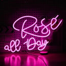 Rose All Day Neon Sign LED Pink Rose Neon Light For Wall Decor Dimmable USB Words Light Up Sign for Bedroom Wedding Party Atmosphere Decor Lovers Gift(12.2 * 16.1 In) by CozyNest Decor