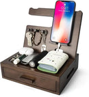 Solid Wood Nightstand Organizer, Docking Station, Gifts for Men, Made of Cedar, Versatile Bedside Table Organizer for Cellphone, Watch, Headphone, Keys, Dark Walnut by CozyNest Decor