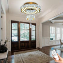 Flashing God Small Crystal Chandeliers Dia 12" Gold Chandelier Flush Mount Ceiling Light for Bedroom Living Room Dining Room Hallway Dimmable 3 Rings LED Celing Lighting Fixtures by CozyNest Decor