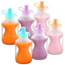Silicone Reusable Baby Food Pouches with Straws, 6 Pack Leakproof Refillable Squeeze Pouches, Dishwasher, Freezer, Microwave Safe, 5OZ Baby Food Storage for Homemade Puree, Yogurt by TinyTreasures Baby Boutique