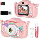 Kids Camera,HD Digital Video Camera with Protective Cover,Childrens Toys for 3 4 5 6 7 8 9 Year Old Boys/Girls,Selfie Camera for Kids,Christmas Birthday Gifts with 32GB SD Card (Unicorn Pink) by TinyTreasures Baby Boutique