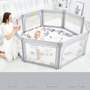 Foldable Baby Playpen, Shape & Size Adjustable Playpen for Toddler, 79x71 Large Play Pens Safety Mesh Foldable Playard for Babies, Portable Baby Fence Play Area Kids Play Pen, Grey by TinyTreasures Baby Boutique