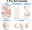 Custom Baby Crib Set, 5 Pcs Personalized Name Pink Bear Theme for Infants Toddlers, Nursery Bedding for Girls, Double Layer Customized Gifts by TinyTreasures Baby Boutique