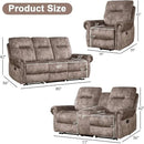 EBELLO Reclining Couch Sofa Furniture Set for Living Room,Vintage Rivet Mid-Century Design, Included 1 Seat Power Massage Recliner Chair, a Manual Loveseat, and a 3 Seater Manual Sofa, Brown by CozyNest Decor