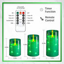 NURADA Flickering Flameless Candles: Built-in Star String Acrylic Battery Operated LED Pillar Candles with Remote and Timer for Home Party Weddings Christmas Halloween Decor -Green 3 Pack by CozyNest Decor