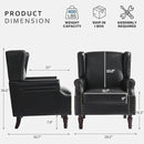 Accent Chairs, Faux Leather High Back Armchair Set of 2 or Living Room, Comfy Upholstered Single Sofa Reading Chairs with Solid Wood Legs for Office, Bedroom, Waiting Room-Black by CozyNest Decor