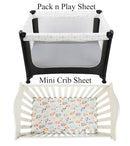 Pack n Play Sheet Stretchy Fitted Portable Mini Crib Sheets Set 3 Pack,Playard Sheets Convertible Playard Mattress Cover,Ultra Soft Jersey Material,Elephant Tiger,Fox & Grey by TinyTreasures Baby Boutique