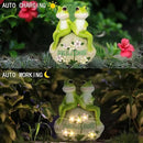 Solar Powered Frog Couple Statue with LED Lit Flowers Welcome Sign 7-Inch Tall Resin Garden Decor Romantic Ornament Gift for Porch Patio Housewarming Wedding Outdoor Decor by CozyNest Decor