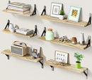 AMADA HOMEFURNISHING Long Wall Shelves, Rustic Farmhouse Style, Wood Floating Shelves for Wall Decor, Bathroom & Bedroom Storage, Living Room Book Shelves, 6pcs by TinyTreasures Baby Boutique